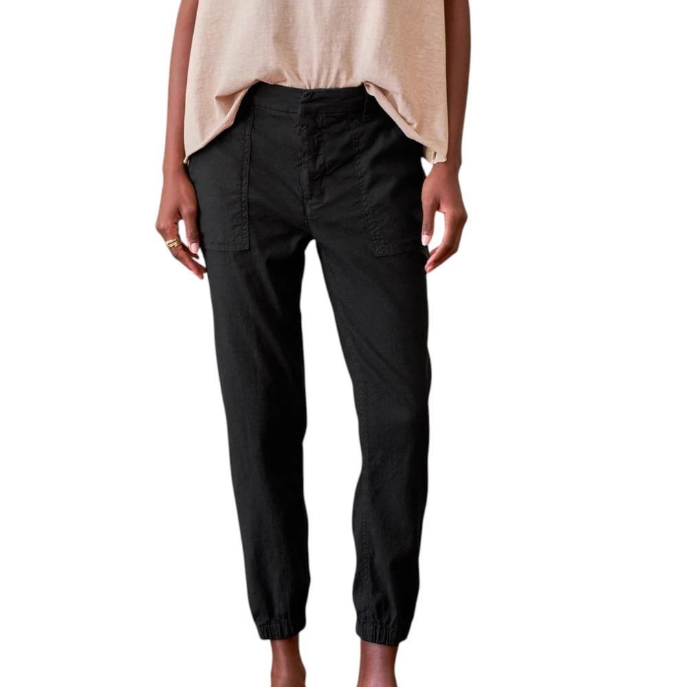 Frank & Eileen Jameson Utility Jogger Pants 4 Black Linen Blend Quiet Luxury
